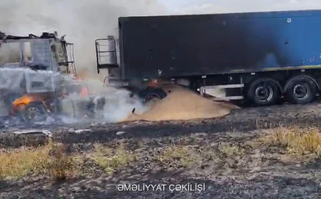 Oğuzda buğda yüklü avtomobil yanıb -
