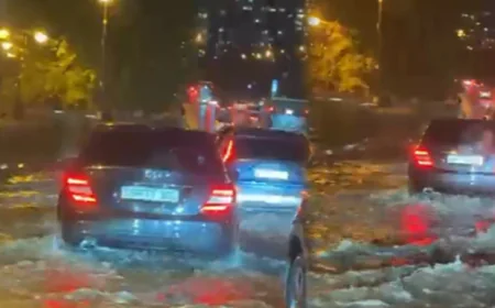 Bakıda güclü yağış yağdı, işıqfor sıradan çıxdı –