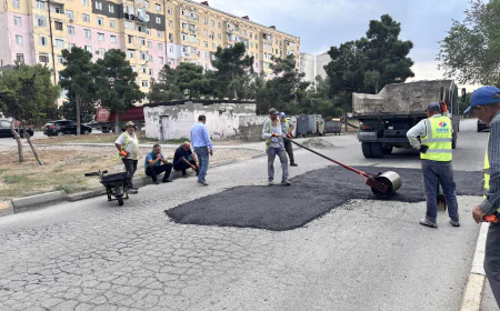 Sumqayıtda Şəhid Ramiz Cəfərov küçəsində çökən yol hissələri asfaltlandı-