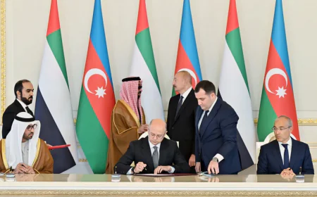 İlham Əliyev BƏƏ-nin yüksək vəzifəli rəsmisi ilə görüşdü – 6 sənəd imzalandı