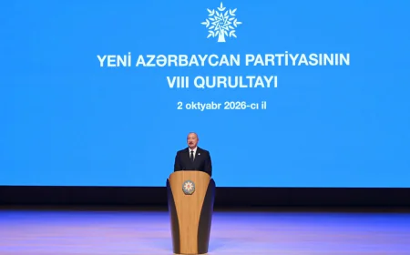 YAP-ın VIII Qurultayında İlham Əliyev çıxış edir