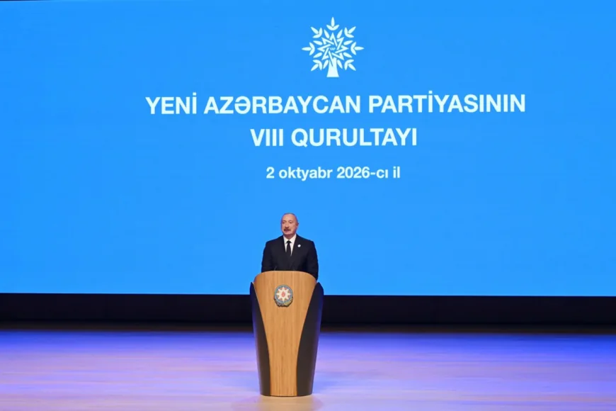 YAP-ın VIII Qurultayında İlham Əliyev çıxış edir