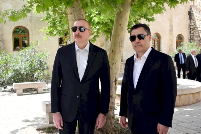 İlham Əliyev və Sadır Japarov Ağdamda Şahbulaq qalasında olublar -  FOTO